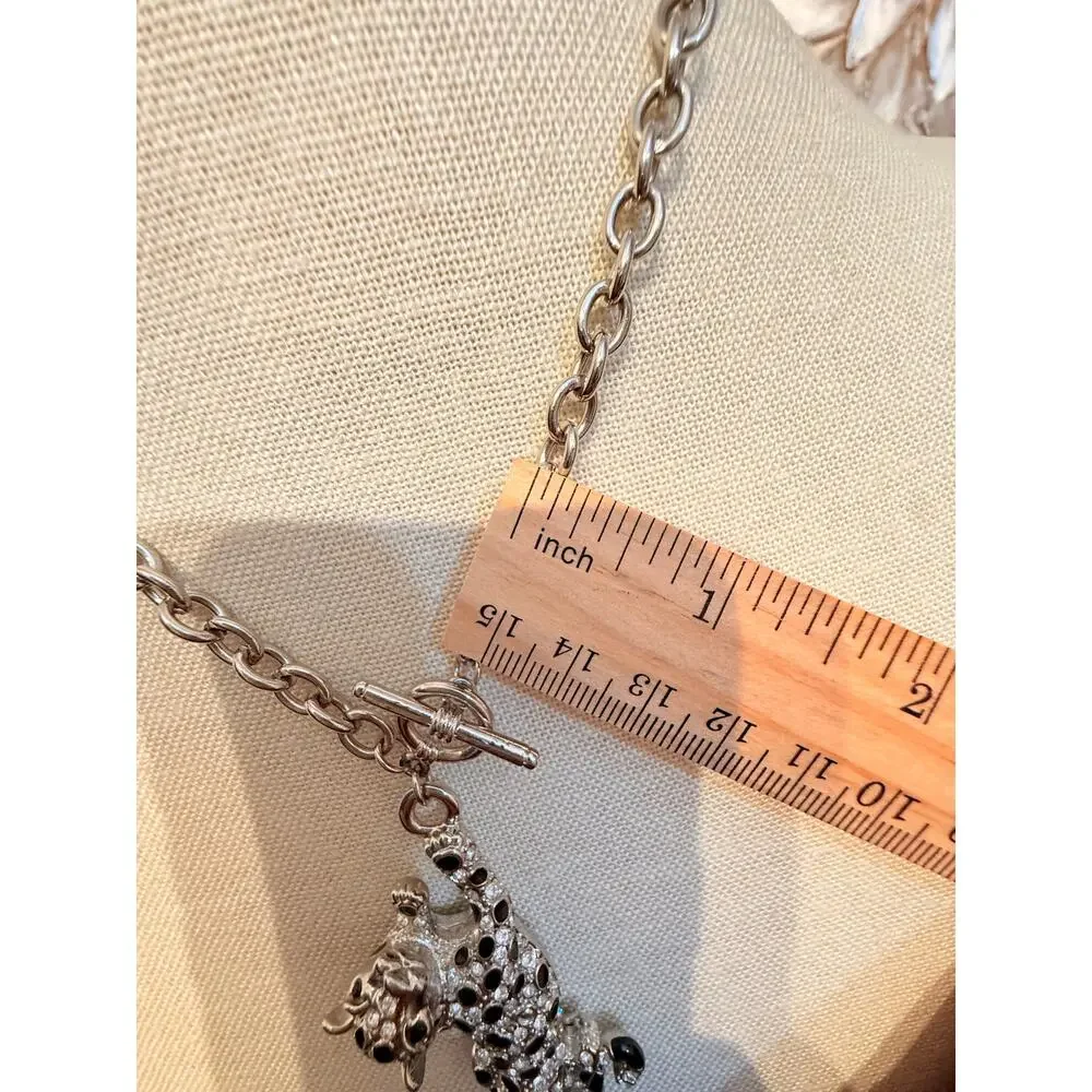 Vintage NOS Rhinestone Cheetah Pendant Necklace 16”